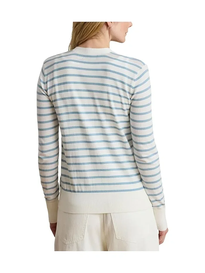 Кардиган хлопковый полосатый V-образный вырез Lauren Ralph Lauren — изображение 3 из 5, белый/синий