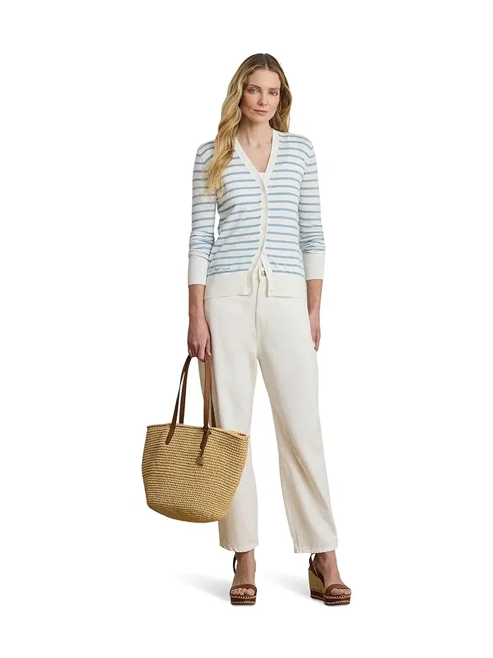 Кардиган хлопковый полосатый V-образный вырез Lauren Ralph Lauren — изображение 5 из 5, белый/синий