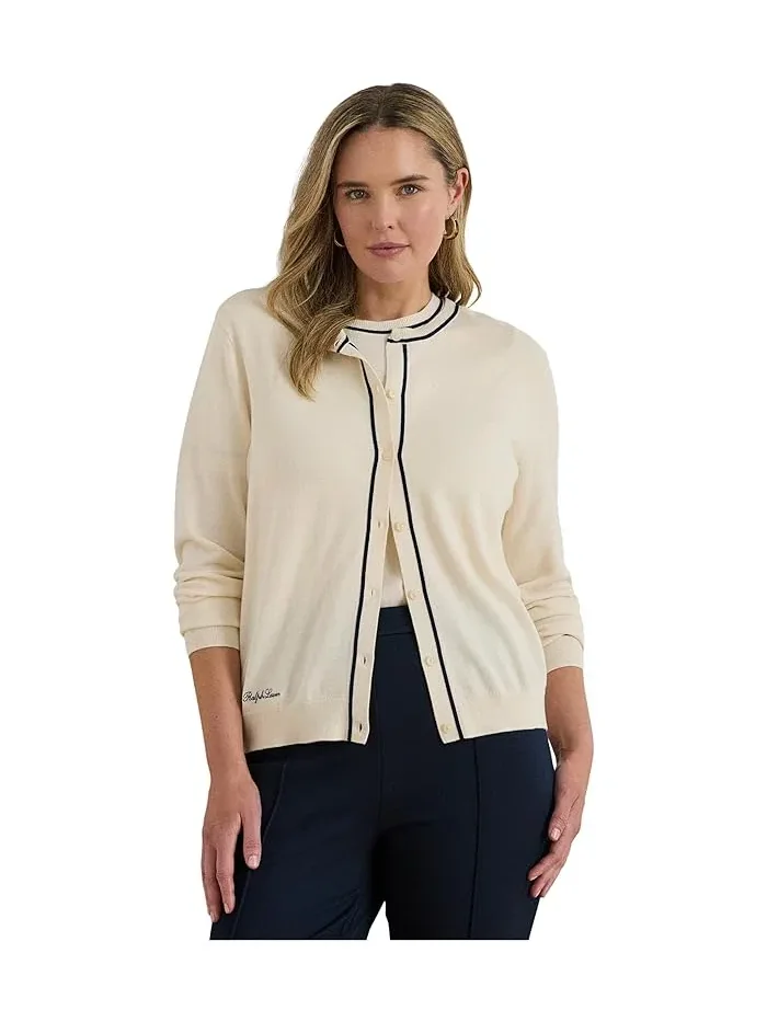 Кардиган двухцветный Two-Tone Cotton-Modal Cardigan Lauren Ralph Lauren — изображение 1 из 4, кремовый/темно-синий