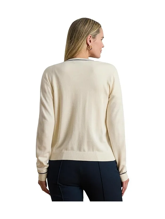 Кардиган двухцветный Two-Tone Cotton-Modal Cardigan Lauren Ralph Lauren — изображение 3 из 4, кремовый/темно-синий