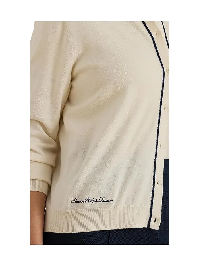 Кардиган двухцветный Two-Tone Cotton-Modal Cardigan Lauren Ralph Lauren — изображение 4 из 4, кремовый/темно-синий