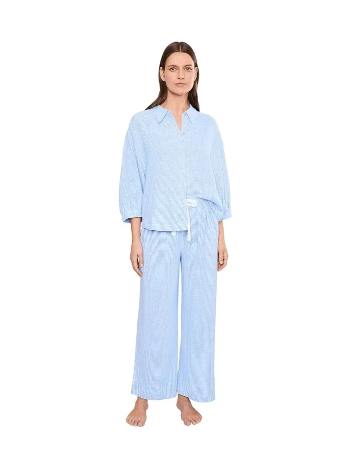Брюки свободные Linen Blend Relaxed Eberjey — изображение 2 из 5, белый/синий