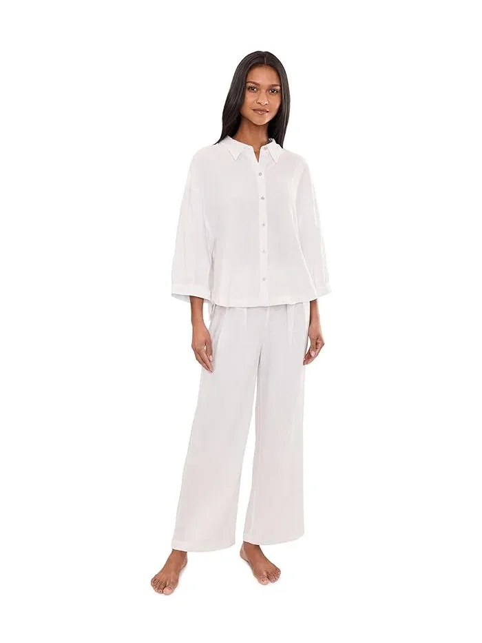 Брюки расслабленного кроя Linen Blend Relaxed Pants Eberjey — изображение 2 из 5, белый