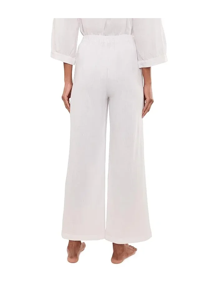 Брюки расслабленного кроя Linen Blend Relaxed Pants Eberjey — изображение 4 из 5, белый