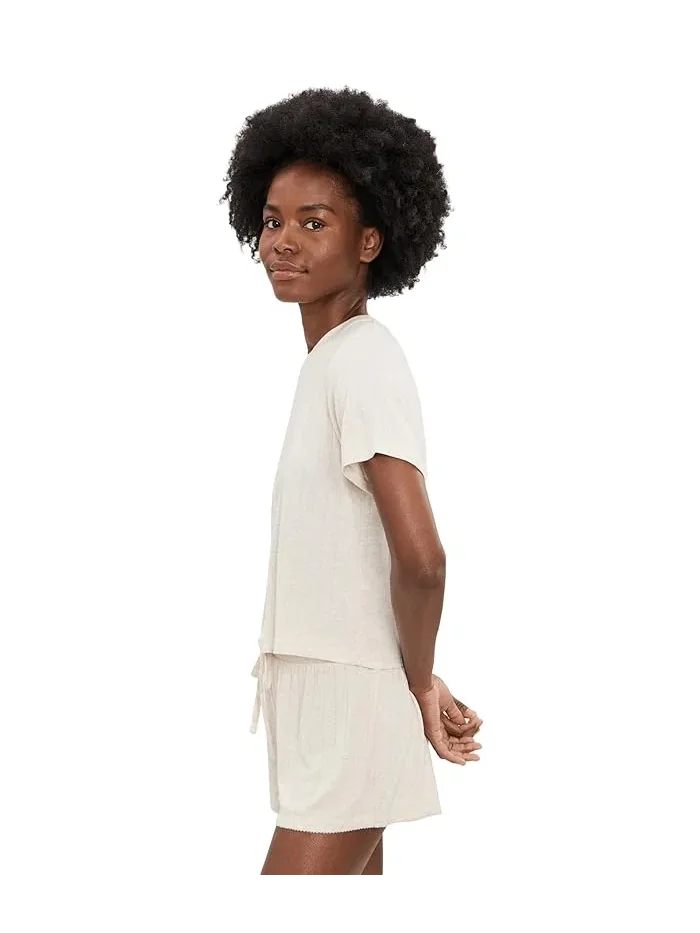 Спальный комплект из модала Cloud Modal Shorties Set HONEYDEW, Heather Oatmeal — изображение 2 из 5, овсяный