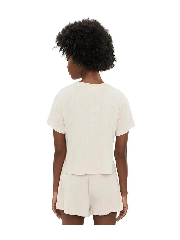 Спальный комплект из модала Cloud Modal Shorties Set HONEYDEW, Heather Oatmeal — изображение 3 из 5, овсяный