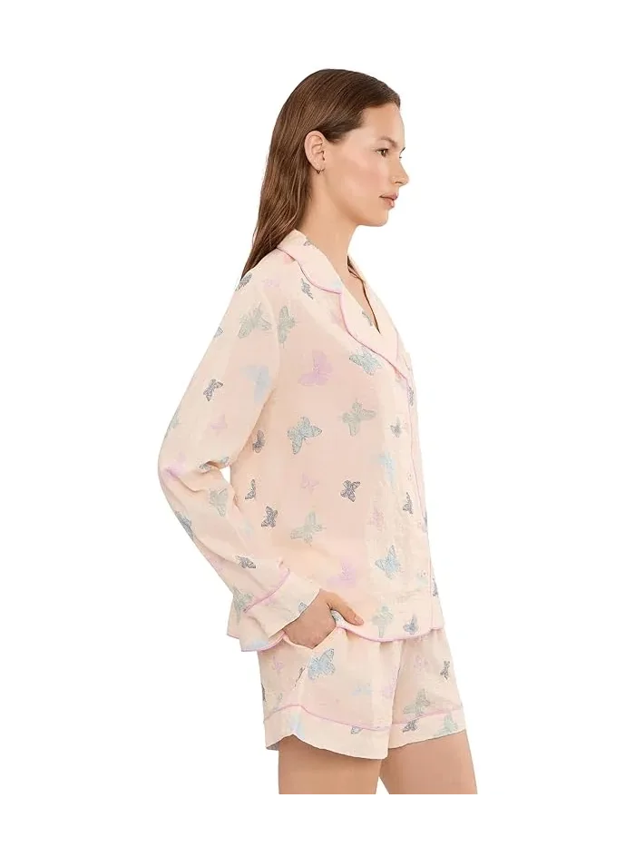 Пижама Long Sleeve Shorties Good Life HONEYDEW, Flora Stripe — изображение 3 из 5, пастельный