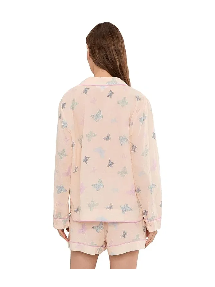 Пижама Long Sleeve Shorties Good Life HONEYDEW, Flora Stripe — изображение 4 из 5, пастельный