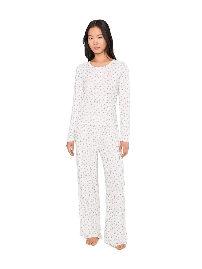 Пижамный комплект с длинным хенли Blissful Long Henley Set HONEYDEW — розовый