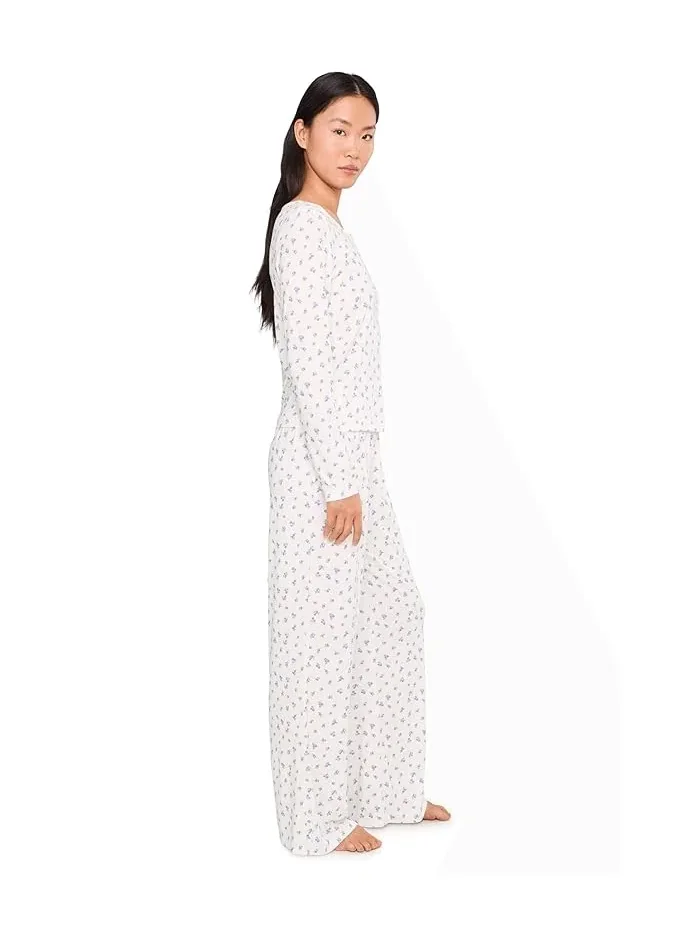 Пижамный комплект с длинным хенли Blissful Long Henley Set HONEYDEW — изображение 3 из 5, клубника
