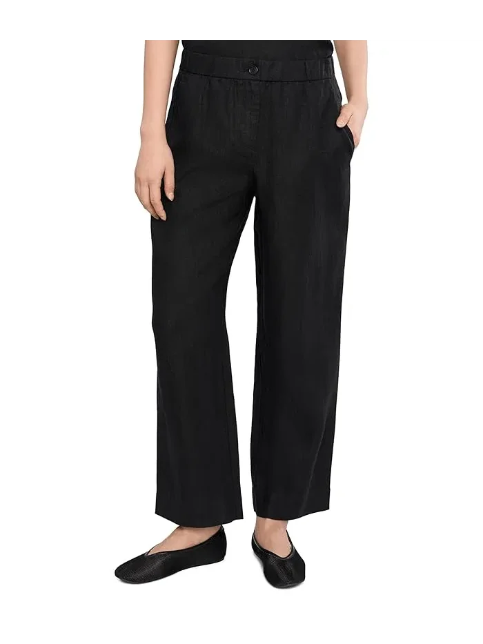 Брюки из органического льна Petite Heavy Organic Linen Straight Full Length Trousers Eileen Fisher — серый