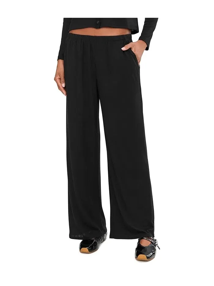 Штаны Pointelle Rib Pants с отделкой гребешком Barefoot Dreams — черный