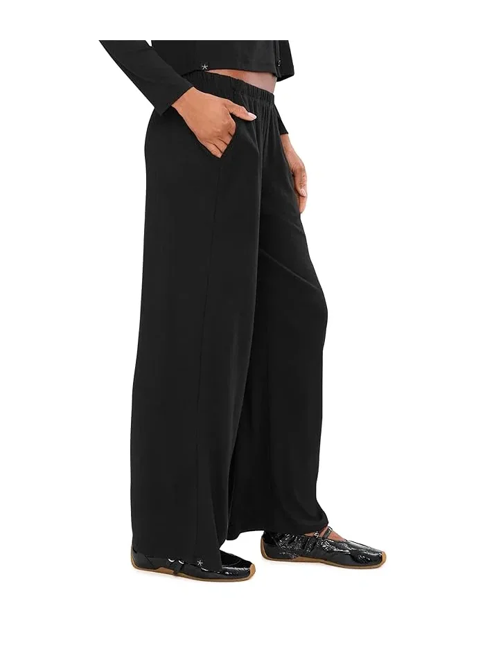 Штаны Pointelle Rib Pants с отделкой гребешком Barefoot Dreams — изображение 3 из 5, черный