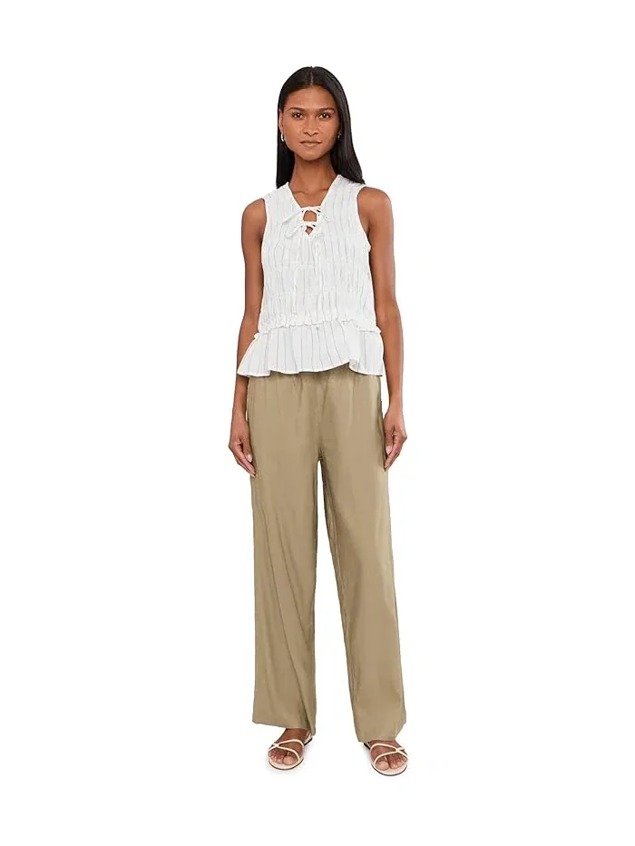Штаны свободного кроя Mid-Rise Pull-On Drawstring Waistband Wide Leg Pants 30in Inseam Liverpool Los Angeles, бежевый
