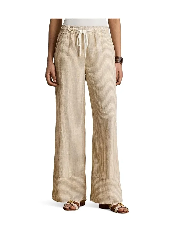 Широкие брюки из льна в полоску модель Wide-Leg Lauren Ralph Lauren — изображение 1 из 5, синий/белый