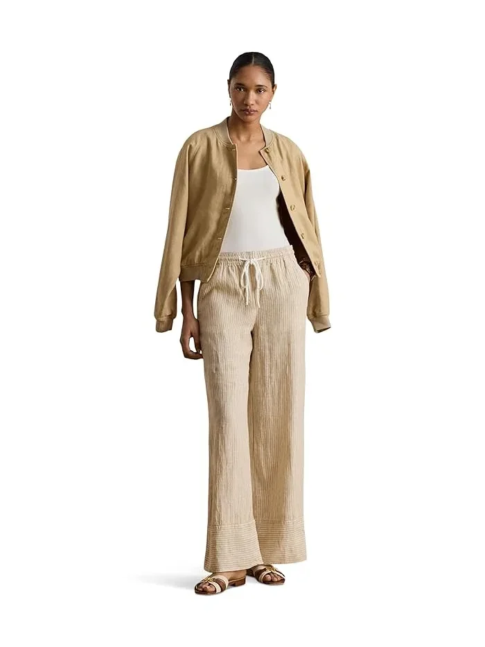 Широкие брюки из льна в полоску модель Wide-Leg Lauren Ralph Lauren — изображение 2 из 5, синий/белый