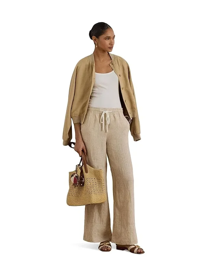 Широкие брюки из льна в полоску модель Wide-Leg Lauren Ralph Lauren — изображение 3 из 5, синий/белый