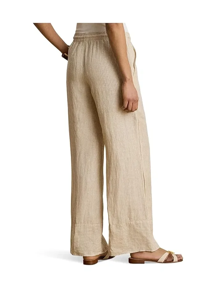 Широкие брюки из льна в полоску модель Wide-Leg Lauren Ralph Lauren — изображение 4 из 5, синий/белый