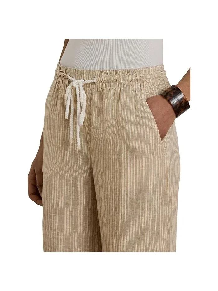 Широкие брюки из льна в полоску модель Wide-Leg Lauren Ralph Lauren — изображение 5 из 5, синий/белый