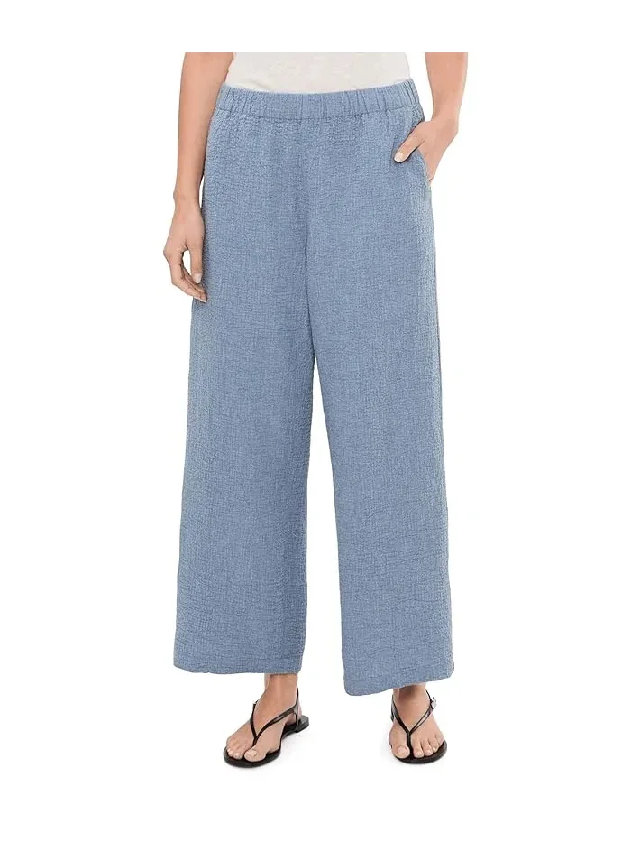 Брюки широкие из органического хлопка Organic Cotton Doubleweave Ankle Wide Pants Eileen Fisher — серый