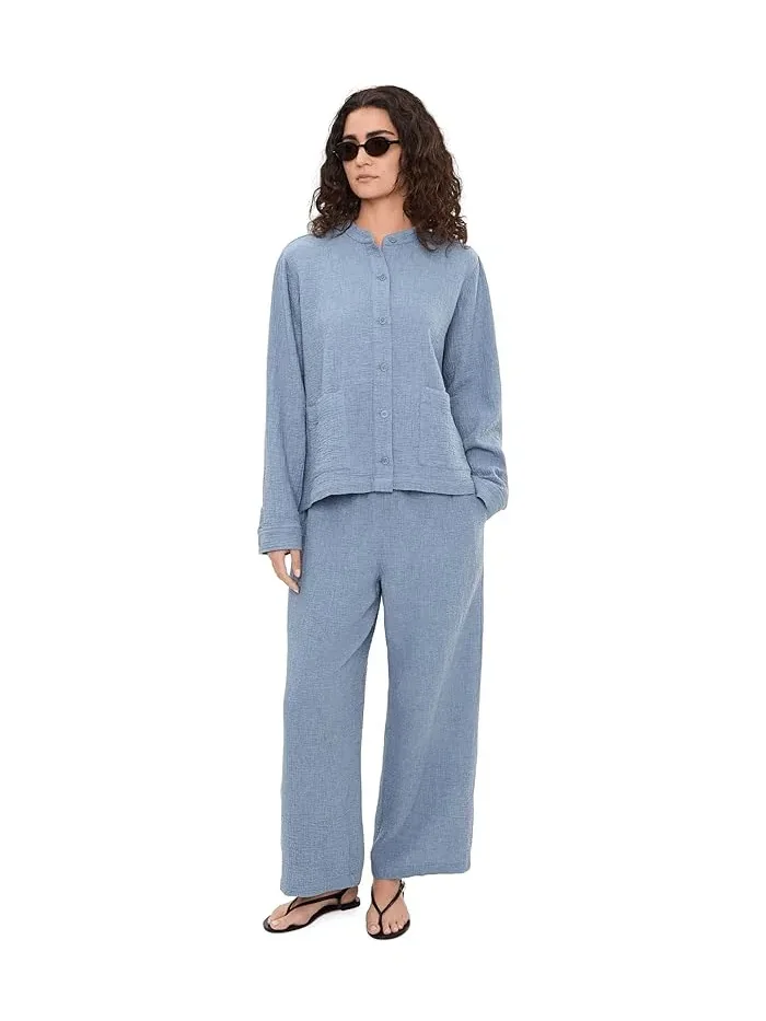Брюки широкие из органического хлопка Organic Cotton Doubleweave Ankle Wide Pants Eileen Fisher — изображение 2 из 5, дымка