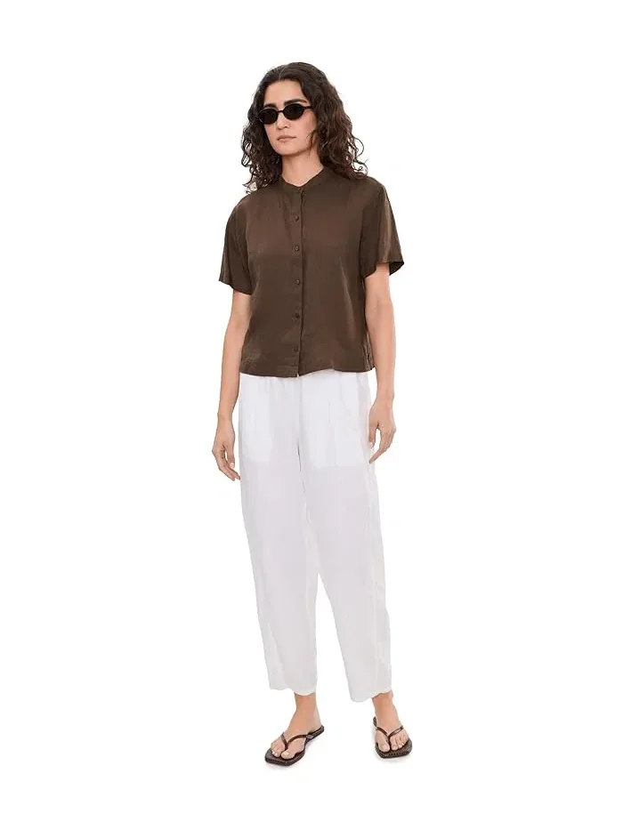 Брюки-фонарик Organic Linen Ankle Pleated Lantern Eileen Fisher — изображение 2 из 5, белый