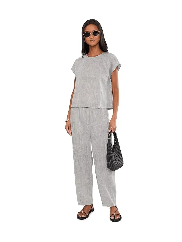Брюки из органического льна с полосками модель Ankle Lantern Eileen Fisher — изображение 2 из 5, черный