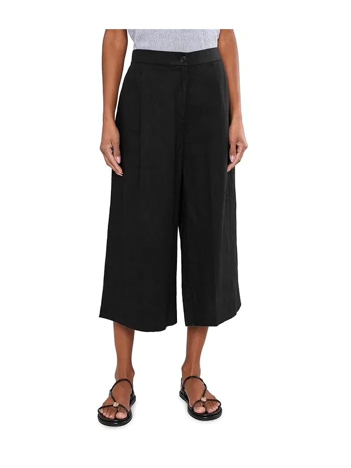 Брюки широкие укороченные Organic Linen Pleated Wide Crop Eileen Fisher — изображение 1 из 5, черный