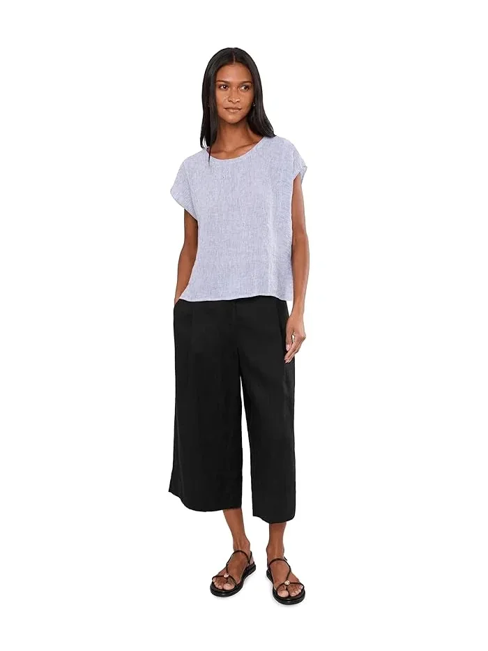 Брюки широкие укороченные Organic Linen Pleated Wide Crop Eileen Fisher — изображение 2 из 5, черный