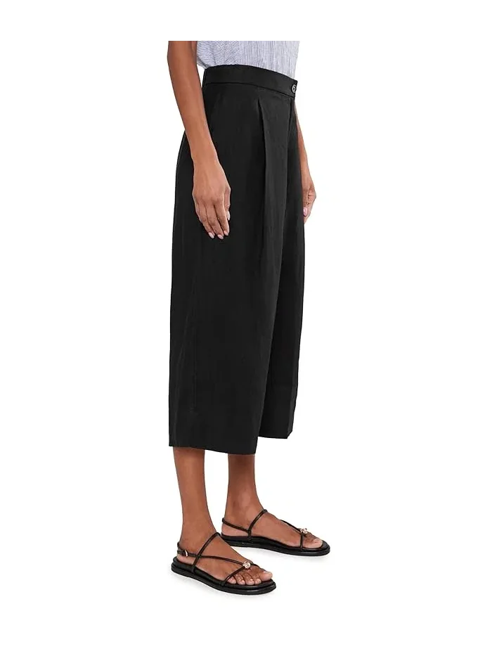 Брюки широкие укороченные Organic Linen Pleated Wide Crop Eileen Fisher — изображение 3 из 5, черный