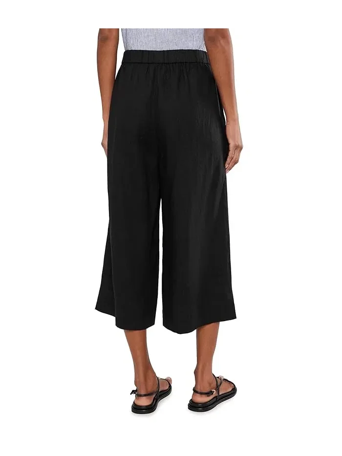 Брюки широкие укороченные Organic Linen Pleated Wide Crop Eileen Fisher — изображение 4 из 5, черный