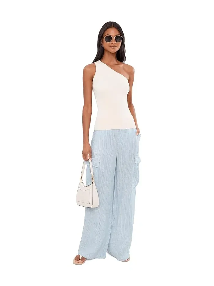 Брюки карго из льна в полоску модель Wide-Leg Lauren Ralph Lauren — изображение 2 из 5, кремовый/светлый