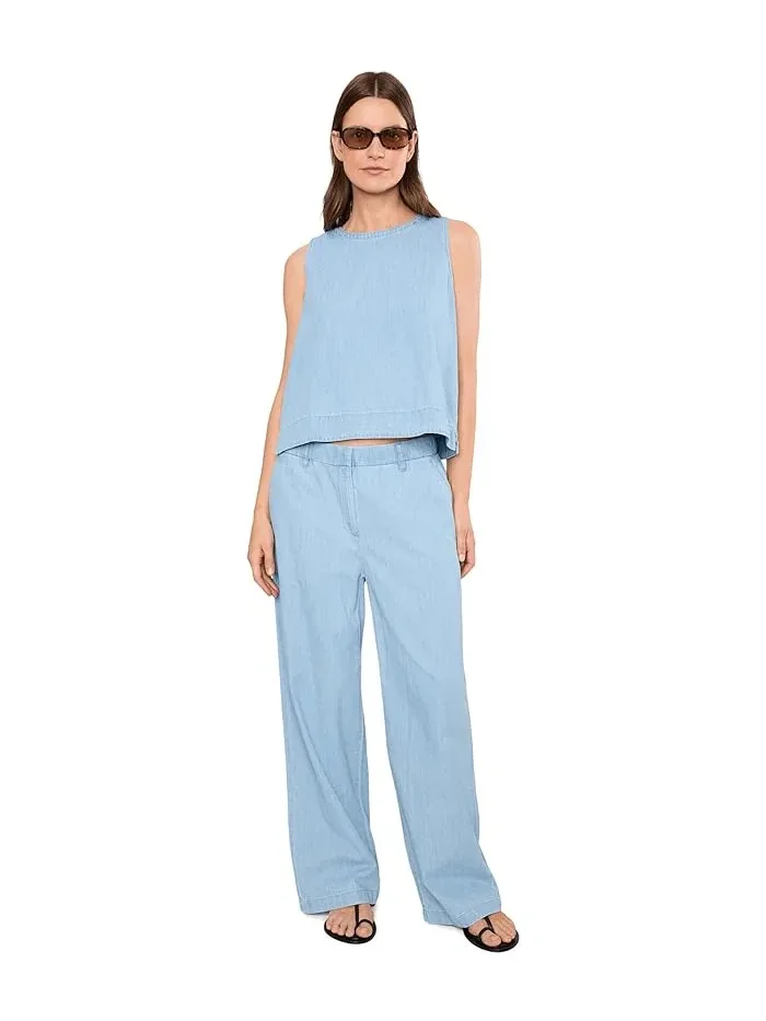 Брюки высокие из органического хлопка Lightweight Organic Cotton Denim High-Waisted Full Length Eileen Fisher, белый