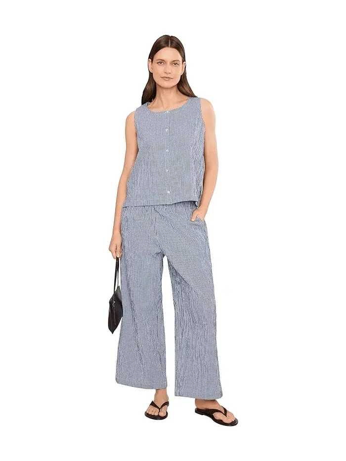 Широкие брюки-органза Organic Cotton Pucker Check Ankle Wide Eileen Fisher — изображение 2 из 5, голубой