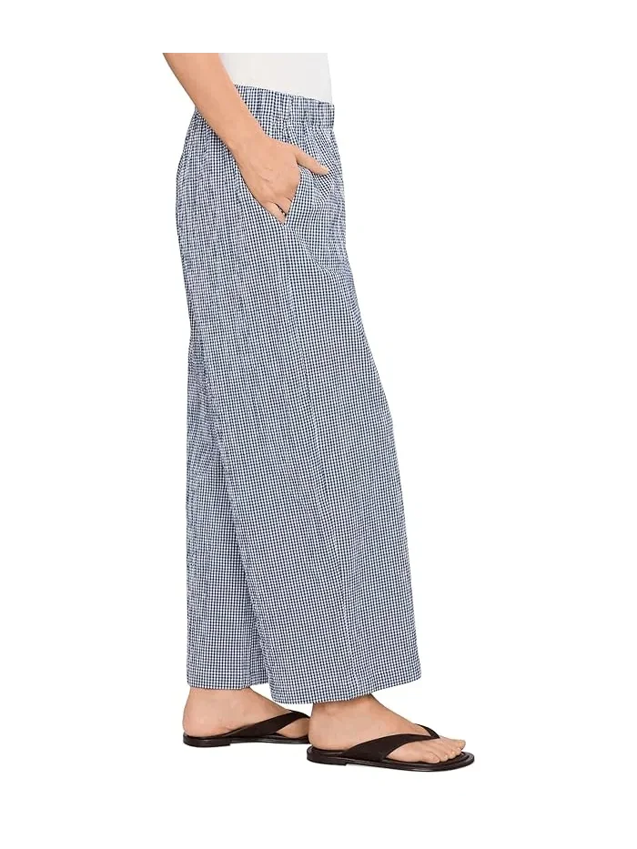 Широкие брюки-органза Organic Cotton Pucker Check Ankle Wide Eileen Fisher — изображение 3 из 5, голубой