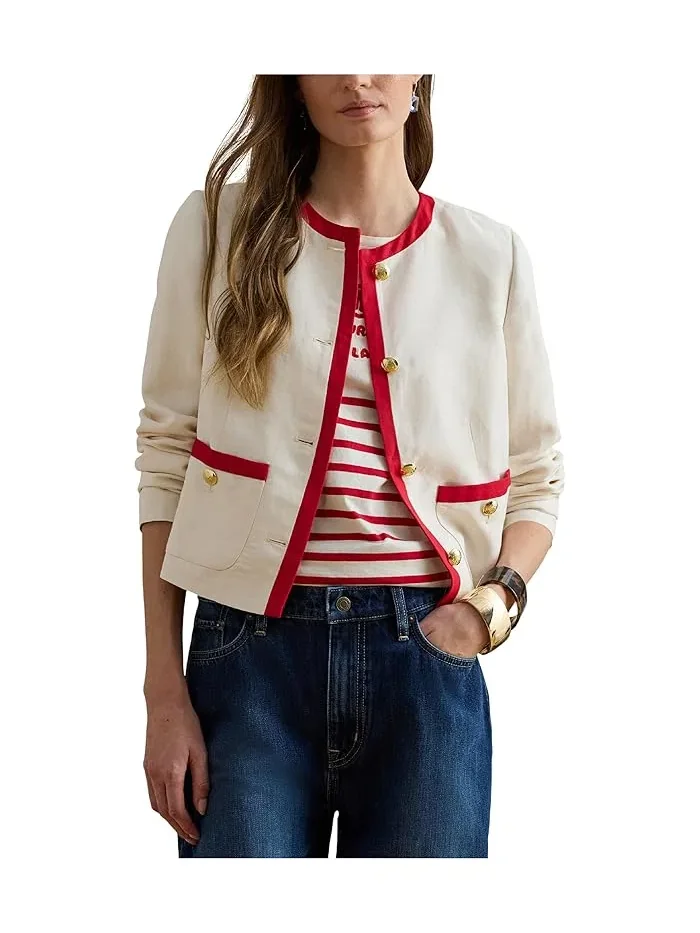 Жакет двухцветный Twill Blazer Lauren Ralph Lauren — изображение 1 из 4, кремовый/красный