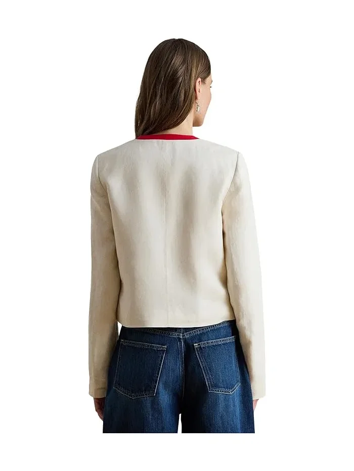 Жакет двухцветный Twill Blazer Lauren Ralph Lauren — изображение 3 из 4, кремовый/красный