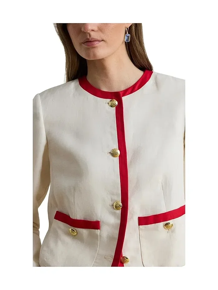 Жакет двухцветный Twill Blazer Lauren Ralph Lauren — изображение 4 из 4, кремовый/красный