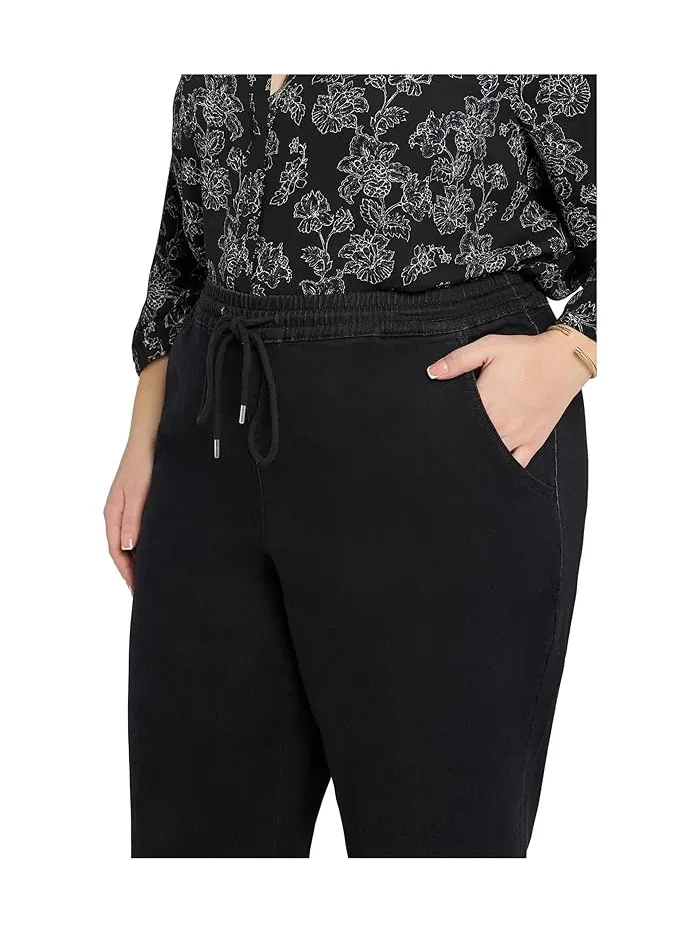 Джинсы прямого кроя на поясе с завязкой Plus Size Relaxed Drawstring Pull-On Denim Pants NYDJ — изображение 4 из 4, синий