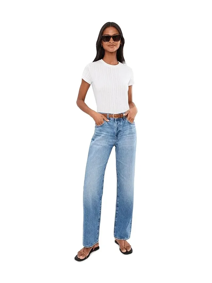Джинсы прямые узкие Sydney Mid-Rise Stovepipe AG Jeans — изображение 2 из 5, бежевый