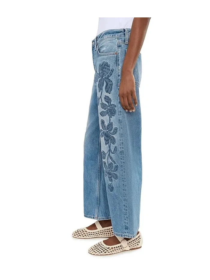 Джинсы свободного кроя с вышивкой Embroidered Low Slung Baggy Crop Madewell — изображение 3 из 5, шампиньон
