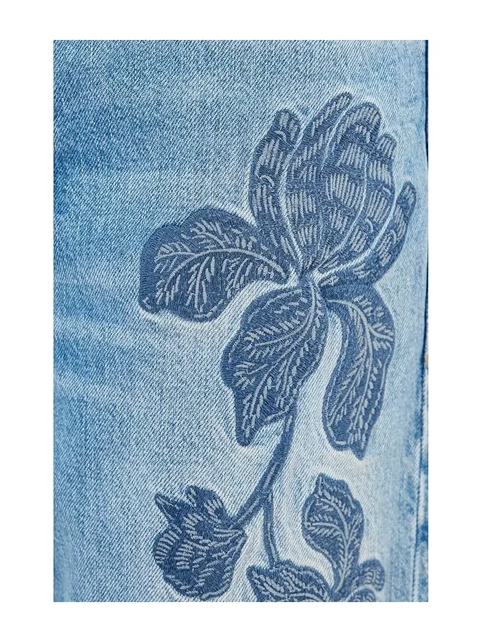 Джинсы свободного кроя с вышивкой Embroidered Low Slung Baggy Crop Madewell — изображение 5 из 5, шампиньон