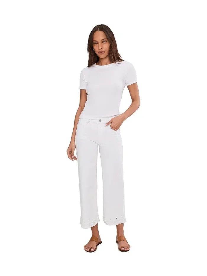 Джинсы с вышивкой Stride Mid-Rise Crop Wide Leg Liverpool Los Angeles — изображение 2 из 5, яркий белый