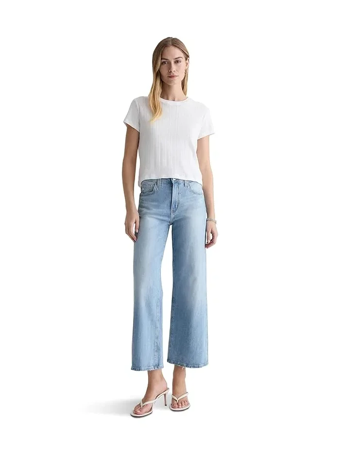 Джинсы с завышенной талией Saige Mid-Rise Wide Leg Crop AG Jeans, Kings River — изображение 2 из 5, темно-серый