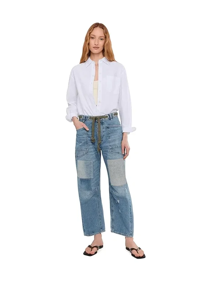 Джинсы barrel fit Moxie Pull-On Free People — изображение 2 из 5, синий