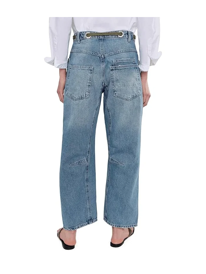 Джинсы barrel fit Moxie Pull-On Free People — изображение 4 из 5, синий