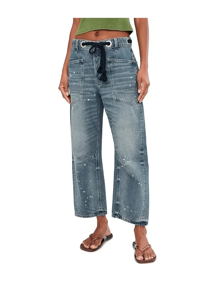 Джинсы прямого кроя Moxie Pull-On Barrel Free People — изображение 1 из 5, синий