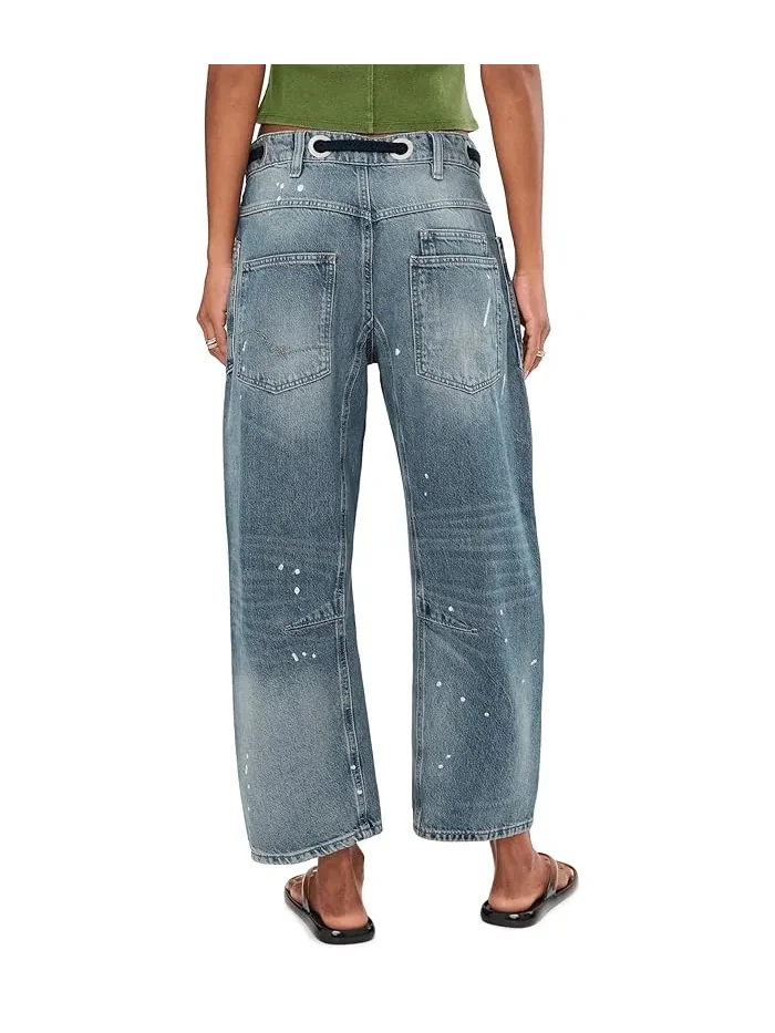 Джинсы прямого кроя Moxie Pull-On Barrel Free People — изображение 4 из 5, синий