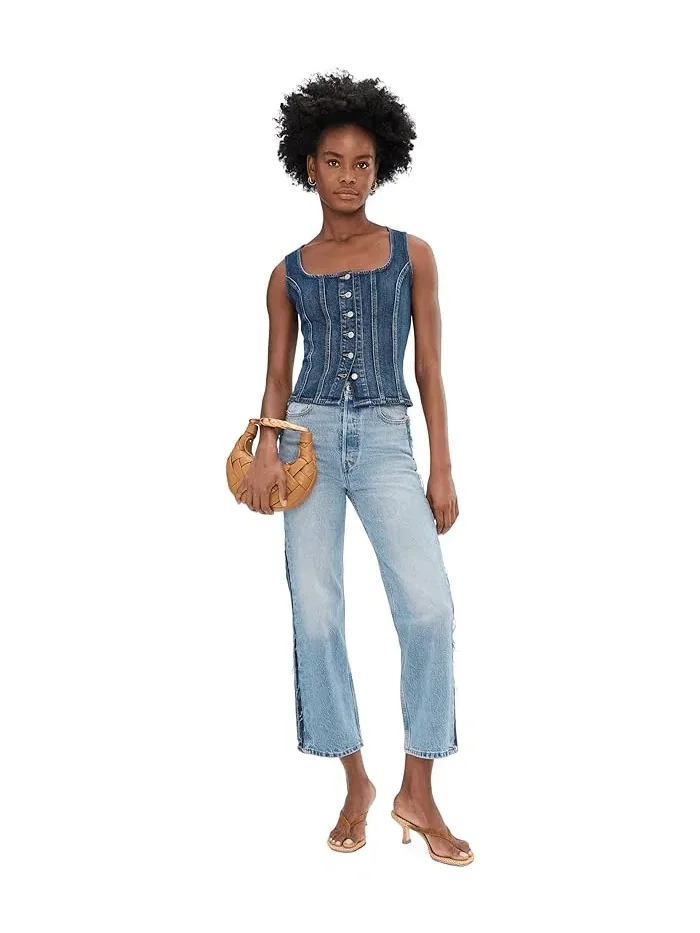 Джинсы с высокой талией прямые Ribcage Ankle Deconstructed Levi's Premium, Free Lunch — изображение 2 из 5, серебристый