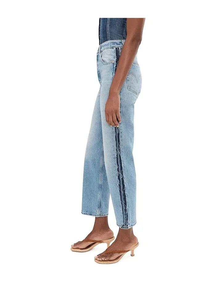 Джинсы с высокой талией прямые Ribcage Ankle Deconstructed Levi's Premium, Free Lunch — изображение 3 из 5, серебристый